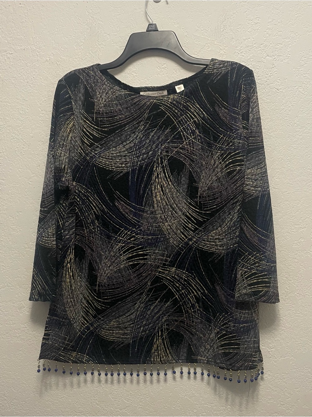 Coldwater Creek Womens Blouse Size L Multicolor Beaded Hem